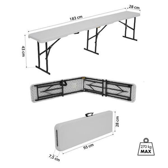 NC3404 SKŁADANA ŁAWKA OGRODOWA 183 CM BIAŁA NILS CAMP, 2 zdjęcie