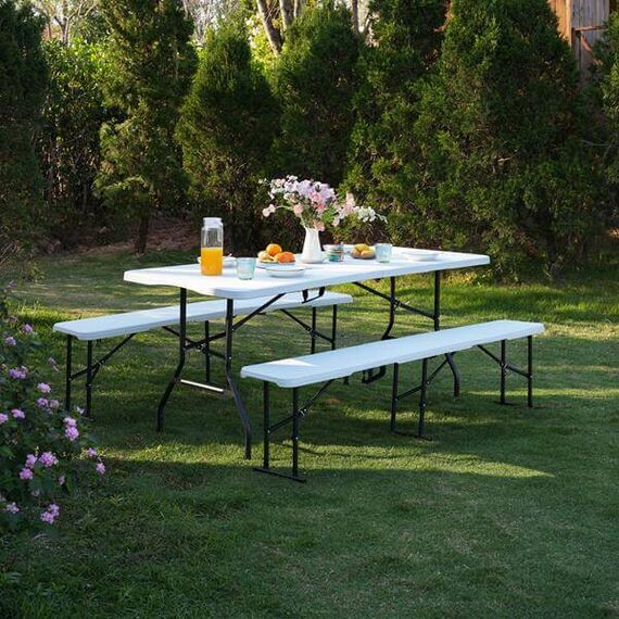 NC3404 SKŁADANA ŁAWKA OGRODOWA 183 CM BIAŁA NILS CAMP, 4 zdjęcie