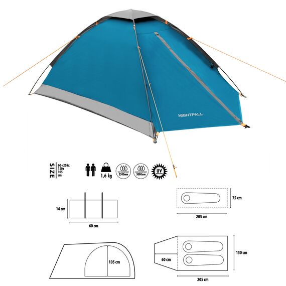NILS CAMP namiot turystyczny 2 osobowy NIGHTFALL NC6033 niebieski, Kolor: niebieski, 2 zdjęcie