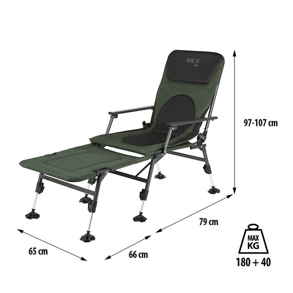 NILS CAMP fotel wędkarski z podnóżkiem leżak turystyczny NC1802 zielony, 11 zdjęcie