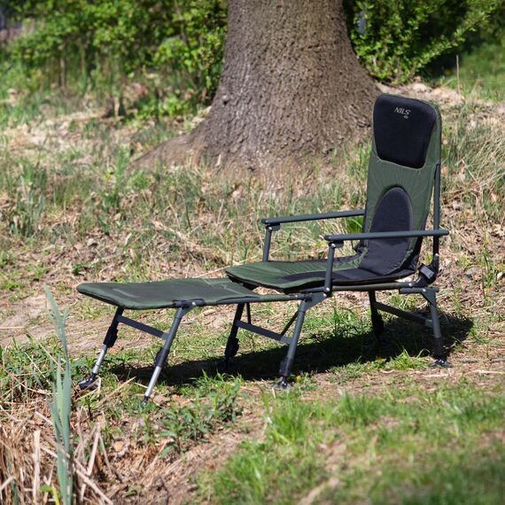 NILS CAMP fotel wędkarski z podnóżkiem leżak turystyczny NC1802 zielony, 2 zdjęcie