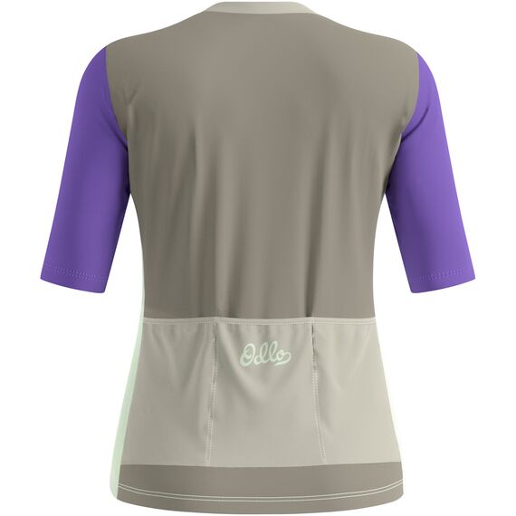 Koszulka rowerowa damska Odlo ESSENTIAL HERITAGE PRINT T-shirt s/u collar s/s full zip szara, Kolor: szary, Rozmiar: M
