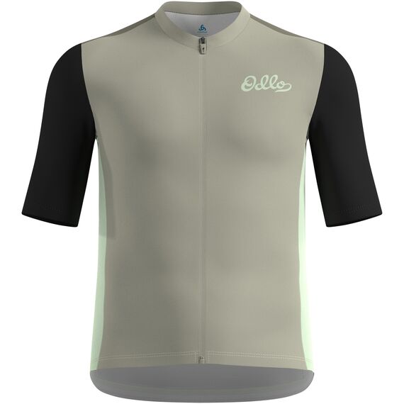 Koszulka rowerowa męska Odlo ESSENTIAL HERITAGE PRINT T-shirt s/u collar s/s full zip szara, Kolor: szary, Rozmiar: L