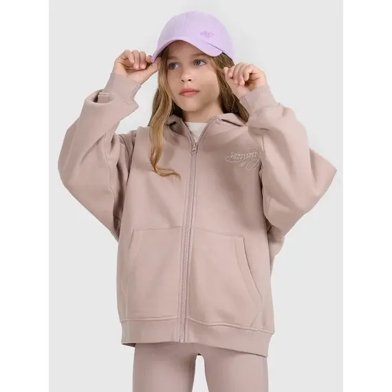 4F bluza dresowa dla dziewczynek rozpinana 4FJWAW25TSWSF1941 beżowy