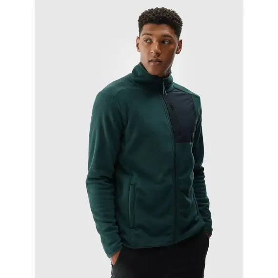 4F bluza polarowa męska z kieszonką na klatce 4FWAW25TFLEM414 zielony