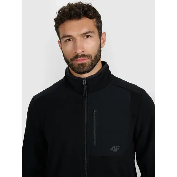 4F bluza polarowa męska z kieszonką na klatce 4FWAW25TFLEM414 czarny