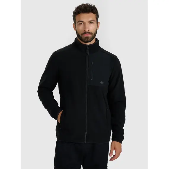 4F bluza polarowa męska z kieszonką na klatce 4FWAW25TFLEM414 czarny