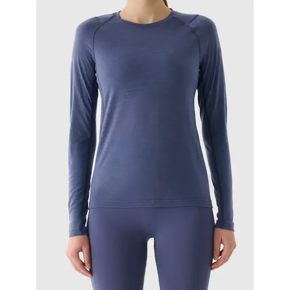 4F bluzka damska z długim rękawem z wełny merino 4FWAW25TFLOF433 niebieski