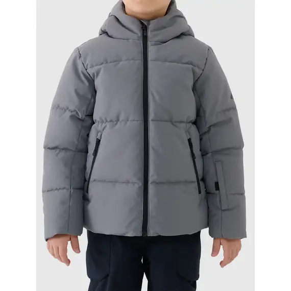 4F kurtka puchowa chłopięca pikowana narciarska 4FJWAW25TTJAM0822 szary