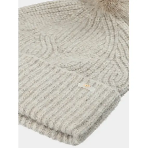 4F czapka damska zimowa z pomponem 4FWAW25ACAPF620 beżowa, Kolor: beżowy, Rozmiar: S, 4 zdjęcie