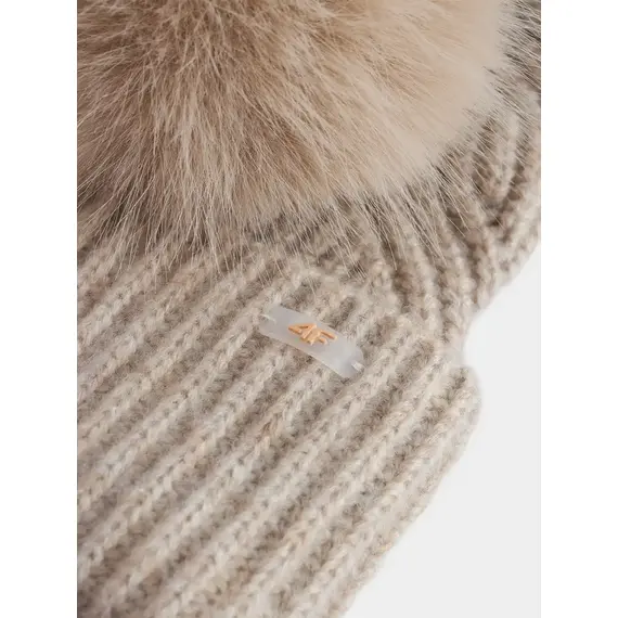 4F czapka damska zimowa z pomponem 4FWAW25ACAPF620 beżowa, Kolor: beżowy, Rozmiar: S, 3 zdjęcie