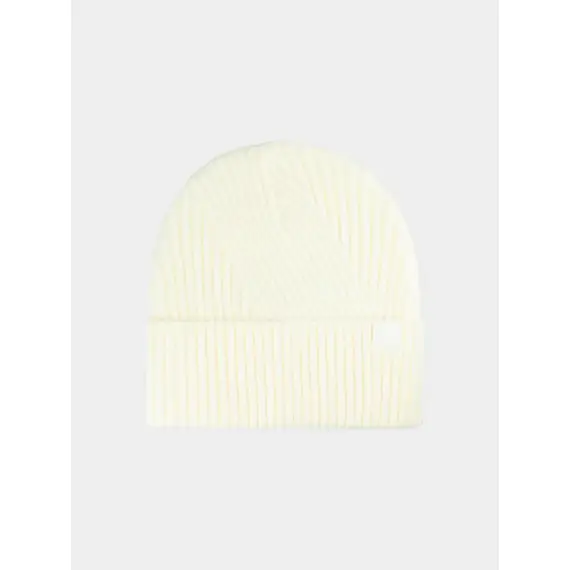 4F czapka damska zimowa beanie o prążkowanym splocie 4FWAW25ACAPF569 biała, Kolor: biały, Rozmiar: one size