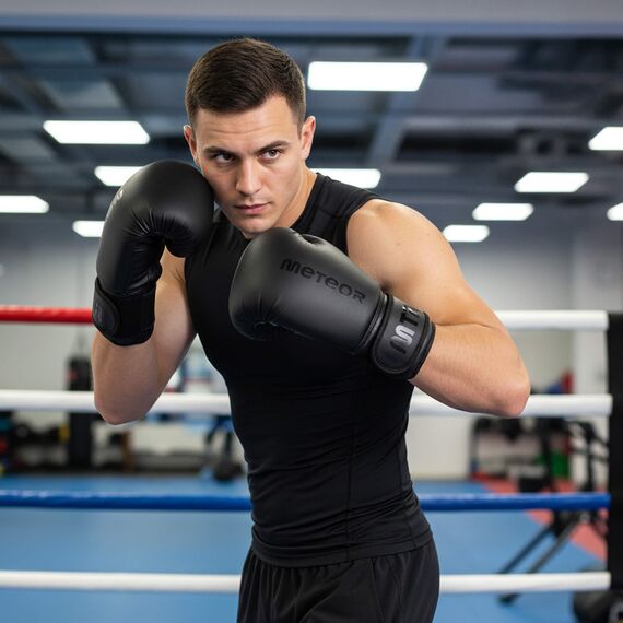 Rękawice bokserskie Meteor treningowe, rzep, PU, Kolor: czarny, Rozmiar: 12, 5 zdjęcie