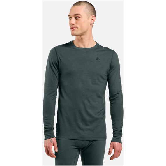 ODLO Bielizna termoaktywna z długim rękawem BL TOP crew neck l/s MERINO 200 zielona, Kolor: zielony, Rozmiar: S