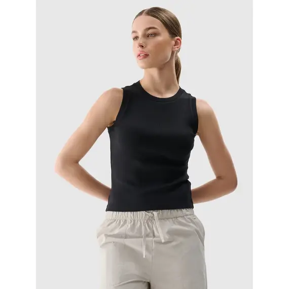 4F top prążkowany bawełniany damski na ramiączkach 4FWMM00TSLEF132 czarny, Kolor: czarny, Rozmiar: XXL