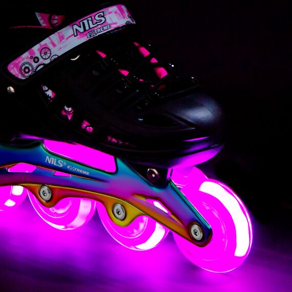 NH10905 4w1 ŁYŻWOROLKI LED RÓŻOWE Z WYMIENNĄ PŁOZĄ HOKEJOWĄ RAINBOW NILS EXTREME różowe, Kolor: różowy, Rozmiar: 39-42, 7 zdjęcie
