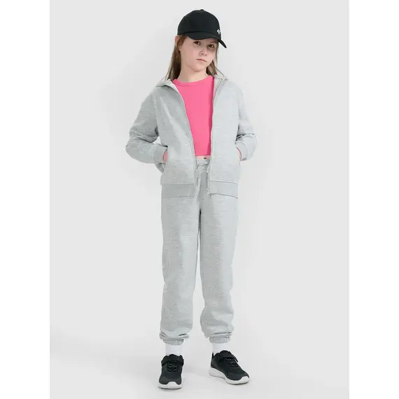 4F bluza dla dziewczynki rozpinana z kapturem + spodnie dresowe zestaw szary, Kolor: szary, Rozmiar: 164, 6 zdjęcie