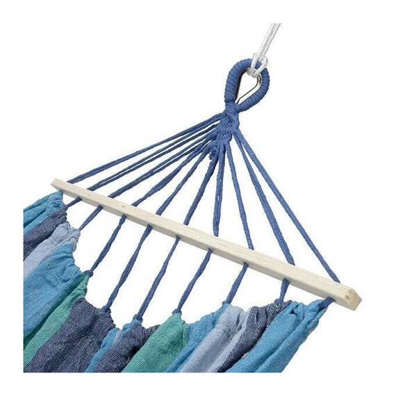 NILS NC9004 NIEBIESKI-CIEMNONIEBIESKI HAMAK Z DREWNIANĄ BELKA 70CM I METALOWYM UCHWYTEM  CAMP, 3 zdjęcie