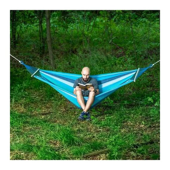 NILS NC9004 NIEBIESKI-CIEMNONIEBIESKI HAMAK Z DREWNIANĄ BELKA 70CM I METALOWYM UCHWYTEM  CAMP, 6 zdjęcie