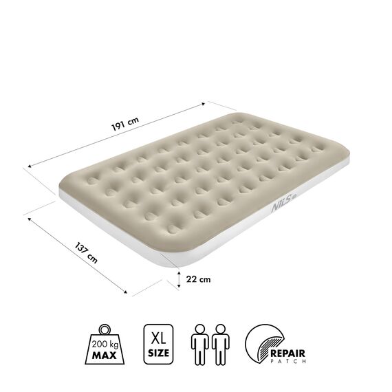 NILS CAMP NC2802 MATERAC TURYSTYCZNY DMUCHANY 191X137X22 CM BEŻOWY, Kolor: beżowy, Rozmiar: one size, 6 zdjęcie