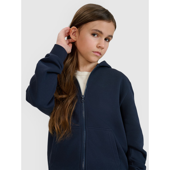 4F bluza bawełniana dziewczęca z kapturem i spodnie dresowe zestaw granatowy, Kolor: granatowy, Rozmiar: 164, 4 zdjęcie