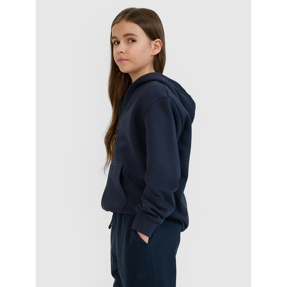 4F bluza bawełniana dziewczęca z kapturem i spodnie dresowe zestaw granatowy, Kolor: granatowy, Rozmiar: 140, 6 zdjęcie