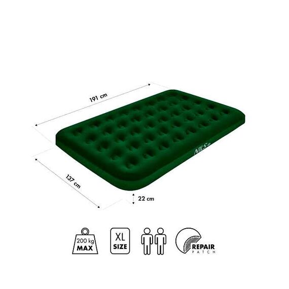 NILS CAMP NC2802 MATERAC TURYSTYCZNY DMUCHANY 191X137X22 CM ZIELONY, Kolor: zielony, Rozmiar: one size, 6 zdjęcie