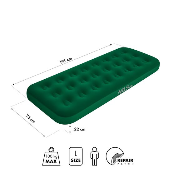 NILS CAMP NC2801 MATERAC TURYSTYCZNY DMUCHANY 191X73X22 CM ZIELONY, Kolor: zielony, Rozmiar: one size, 6 zdjęcie