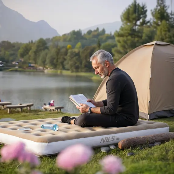 NILS CAMP NC2801 MATERAC TURYSTYCZNY DMUCHANY 191X73X22 CM BEŻOWY, Kolor: beżowy, Rozmiar: one size, 6 zdjęcie