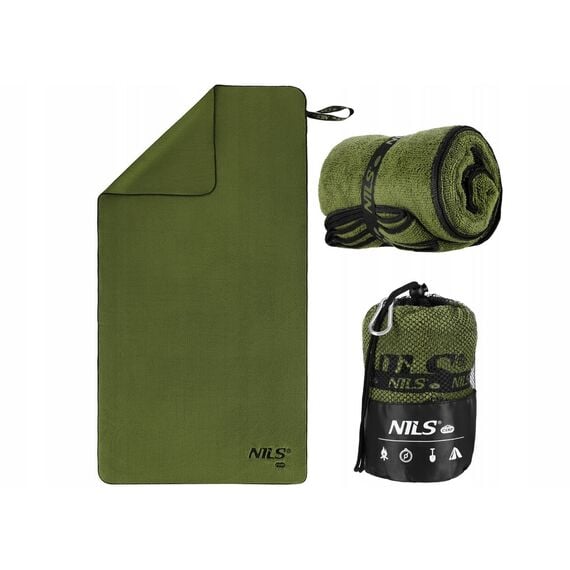 NILS CAMP NCR15 RĘCZNIK Z MIKROFIBRY WOJSKOWY KHAKI 120x60 cm, Kolor: zielony, Rozmiar: one size
