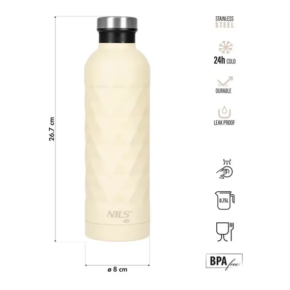 NILS CAMP NC3805 BUTELKA TURYSTYCZNA 750ML BEŻOWA, Kolor: beżowy, Rozmiar: one size, 4 zdjęcie