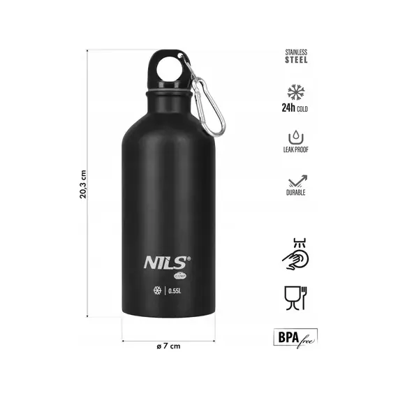 NILS CAMP NC3801 BUTELKA TURYSTYCZNA 550ML CZARNA, Kolor: czarny, Rozmiar: one size, 2 zdjęcie