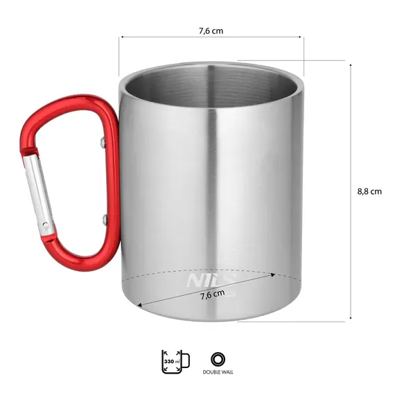 NILS CAMP NC17110 KUBEK KEMPINGOWY Z KARABIŃCZYKIEM 300 ML STAL NIERDZEWNA CZERWONY, Kolor: czerwony, Rozmiar: one size, 3 zdjęcie