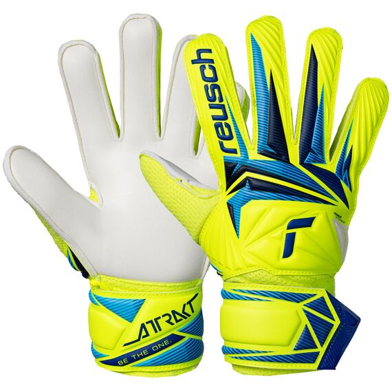 REUSCH Rękawice bramkarskie dziecięce Attrakt Solid Junior niebieskie, Kolor: żółty, Rozmiar: 7.5
