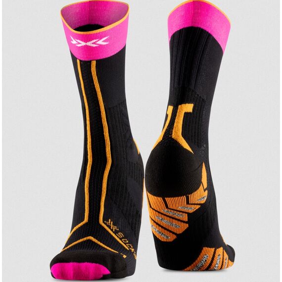 Skarpety unisex X-Socks TRAILRUN TERRASKIN EXPERT CREW X BLACK/FLUO PINK/BLAZING ORANGE, Kolor: czarny, Rozmiar: 45/47