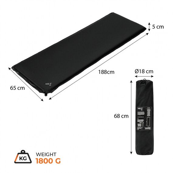 NILS CAMP NC4050 CZARNA MATA SAMOPOMPUJĄCA, Kolor: czarny, Rozmiar: one size, 7 zdjęcie