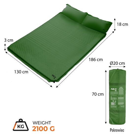 NC4060 ZIELONA MATA SAMOPOMPUJĄCA DWUOSOBOWA Z PODUSZKĄ NILS CAMP, Kolor: zielony, Rozmiar: one size, 6 zdjęcie