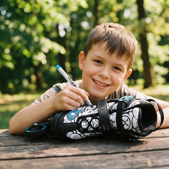 NH10907 4w1 ŁYŻWOROLKI dziecięce z wymienną płozą do kolorowania NILS EXTREME niebieskie, Kolor: niebieski, Rozmiar: 35-38, 3 zdjęcie