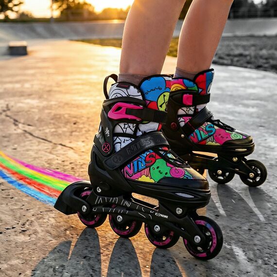 NH10907 4w1 ŁYŻWOROLKI dziecięce z wymienną płozą do kolorowania NILS EXTREME różowe, Kolor: różowy, Rozmiar: 39-42, 10 zdjęcie