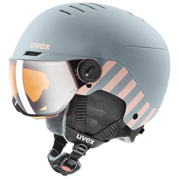 Uvex Rocket jr. Visor kask narciarski dziecięcy z wizjerem snowboard szary, Kolor: szary, Rozmiar: 54-58