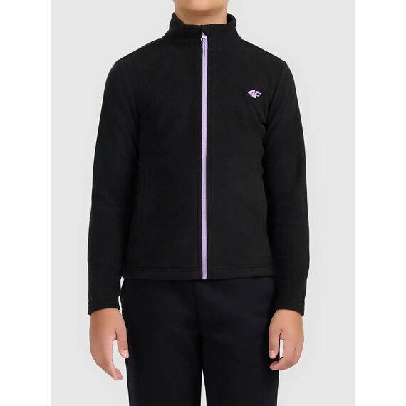 4F F472 Bluza polarowa rozpinana bez kaptura dziewczęca na zimę czarna, Kolor: czarny, Rozmiar: 152