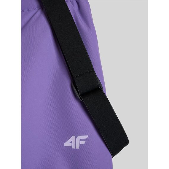 4F F1449 Spodnie narciarskie dziewczęce na szelkach snowboard sanki wodoodporne fioletowe, Kolor: fioletowy, Rozmiar: 140, 2 zdjęcie