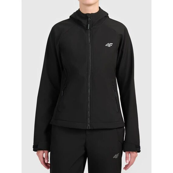 4F F605 Kurtka damaska SOFTSHELL z kapturem na co dzień czarna, Kolor: czarny, Rozmiar: XS