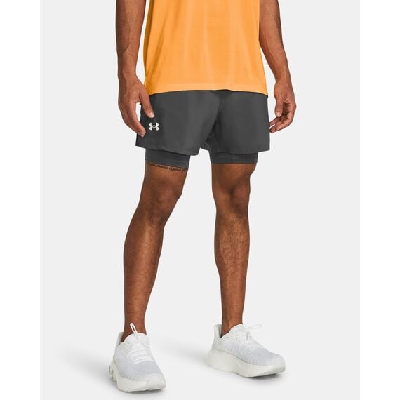 UNDER ARMOUR spodenki męskie do biegania LAUNCH 5'' 2-IN-1 SHORTS szary, Kolor: szary, Rozmiar: S