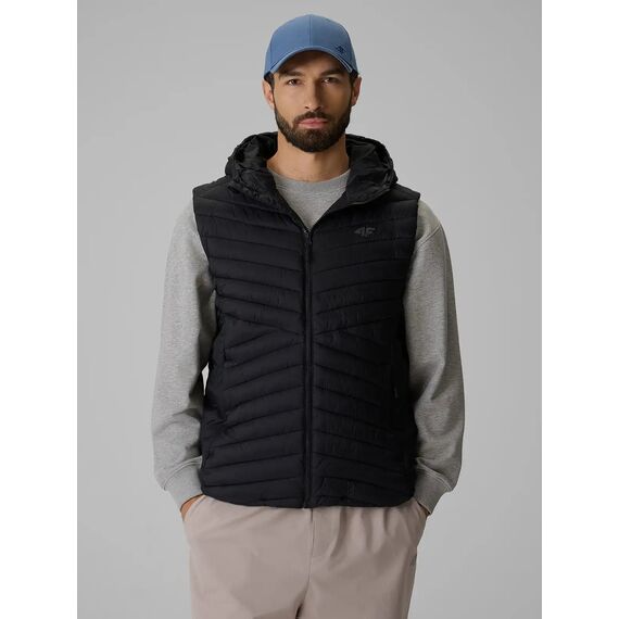 4F Kamizelka puchowa męska ocieplana z kapturem M376 CITY JACKETS czarna, Kolor: czarny, Rozmiar: S