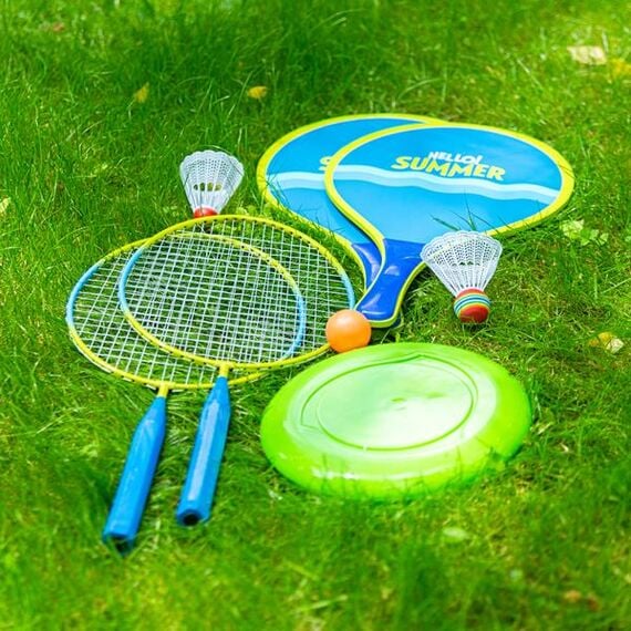 NILS 3W1 / Zestaw Do Badmintona 2 Rakiety + 2 Rakiety Na Plażę + Lotki + Frizbi Junior, 10 zdjęcie