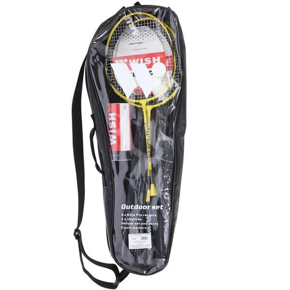 WISH 4466 Zestaw 2 Rakiet Do Badmintona Żółty + Lotki 3 Szt + Siatka + Linie, 11 zdjęcie