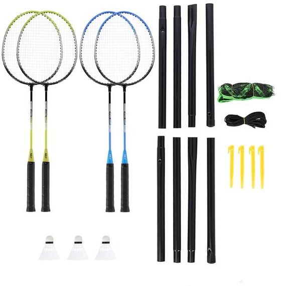 NILS Steel / Zestaw Do Badmintona 4 Rakiety + 3 Lotki + Siatki 195x22cm + Pokrowiec