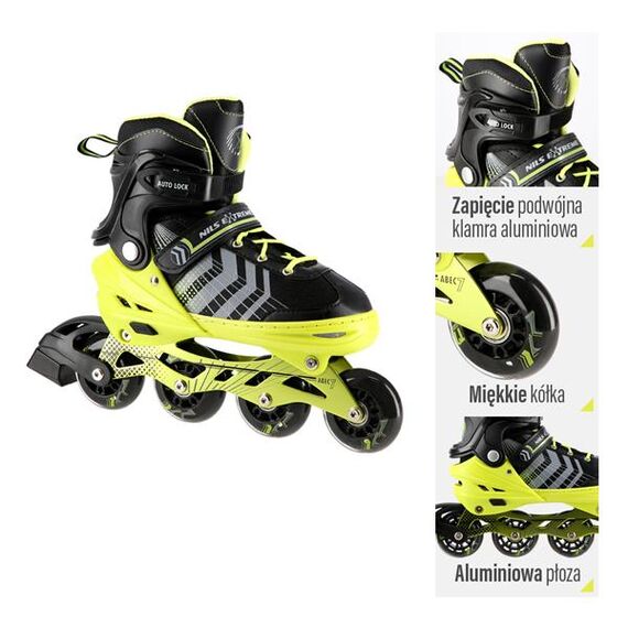 NILS EXTREME 4W1 Czarno-Zielony Łyżworolki z wymienną płozą hokejową Extreme, Rozmiar: 34-38, 4 zdjęcie