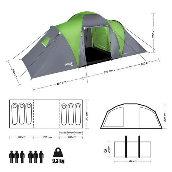NILS CAMP namiot turystyczny z przedsionkiem rodzinny NC6031 HIGHLAND, Kolor: zielony, 10 zdjęcie